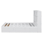 Cama de madera blanca tamaño matrimonial con cabecero de almacenamiento LED, estación de carga y 2 cajones