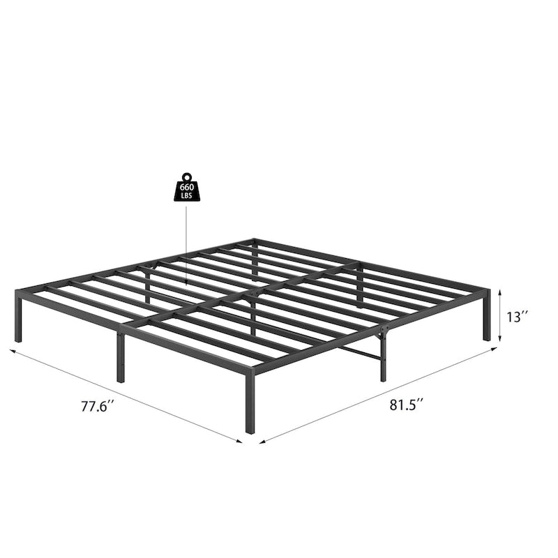 Cama metálica con plataforma Black King con cabecero de madera en forma de onda