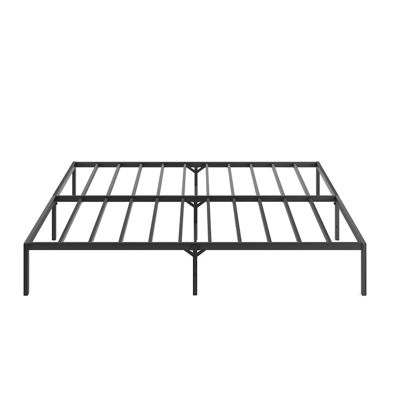 Cama metálica con plataforma Black King con cabecero de madera en forma de onda