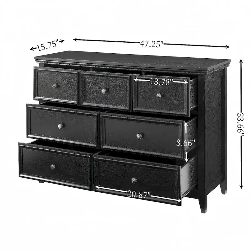 Cómoda horizontal Farmhouse moderna de 7 cajones, armario, almacenamiento de ropa, armario con cajones de almacenamiento para sala de estar