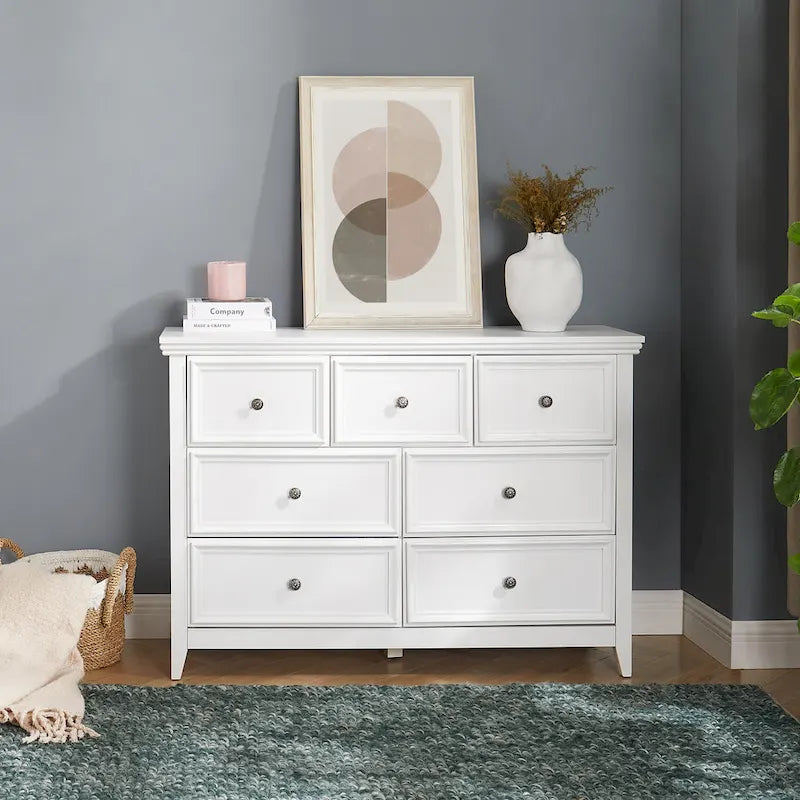 Cómoda horizontal Farmhouse moderna de 7 cajones, armario, almacenamiento de ropa, armario con cajones de almacenamiento para sala de estar