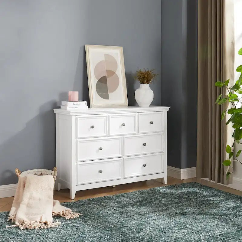 Cómoda horizontal Farmhouse moderna de 7 cajones, armario, almacenamiento de ropa, armario con cajones de almacenamiento para sala de estar