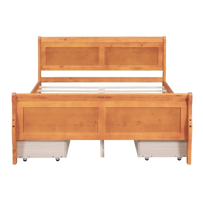 Cama de Plataforma de Madera de Pino Macizo con 4 Cajones y Diseño