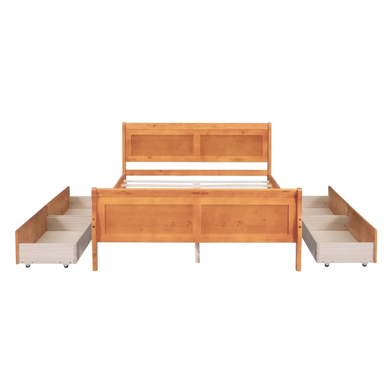 Cama de Plataforma de Madera de Pino Macizo con 4 Cajones y Diseño