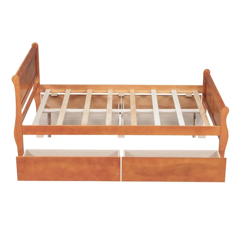 Cama de Plataforma de Madera de Pino Macizo con 4 Cajones y Diseño