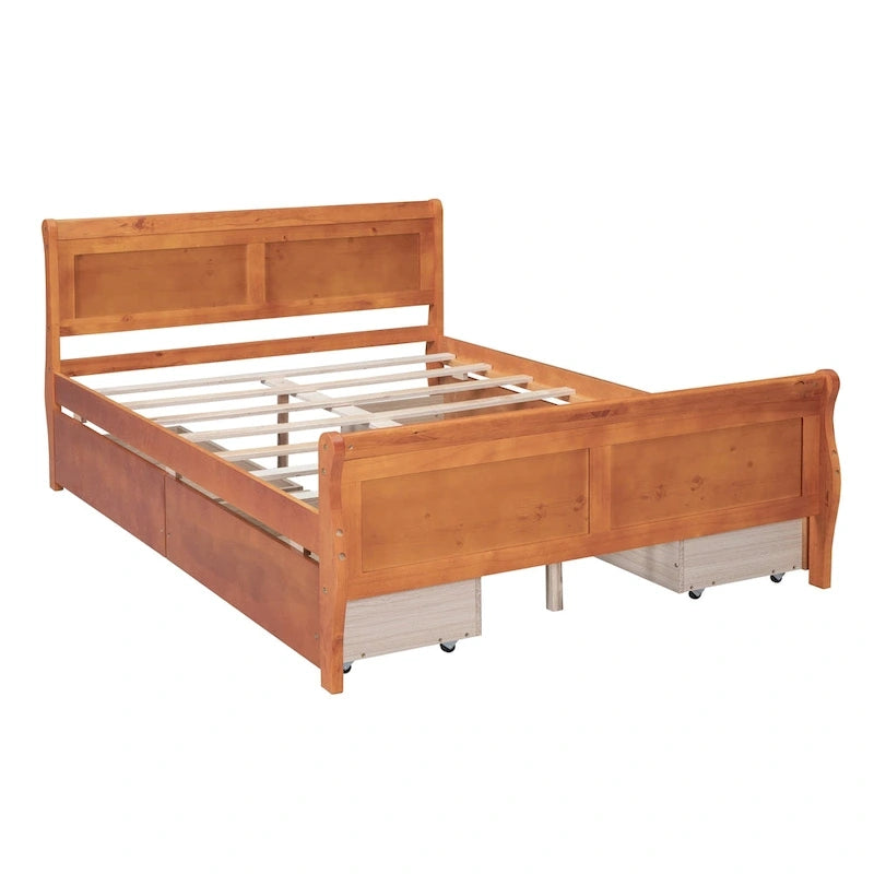 Cama de Plataforma de Madera de Pino Macizo con 4 Cajones y Diseño