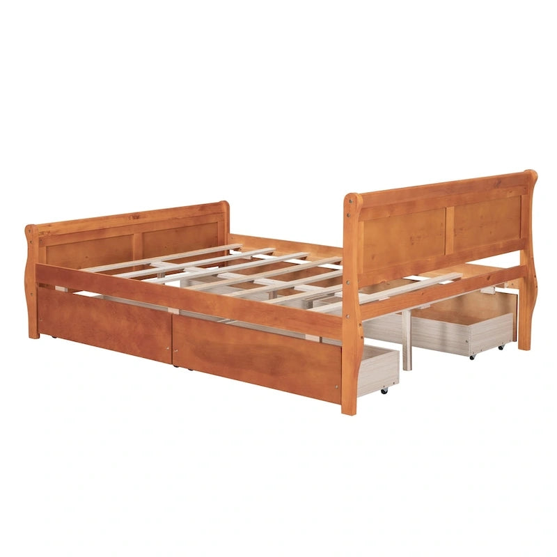 Cama de Plataforma de Madera de Pino Macizo con 4 Cajones y Diseño