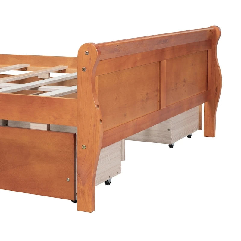 Cama de Plataforma de Madera de Pino Macizo con 4 Cajones y Diseño