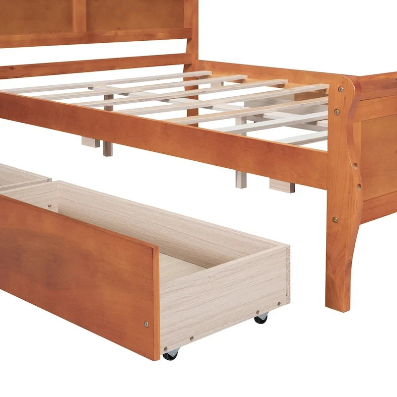 Cama de Plataforma de Madera de Pino Macizo con 4 Cajones y Diseño