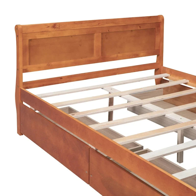 Cama de Plataforma de Madera de Pino Macizo con 4 Cajones y Diseño