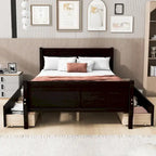 Cama de Plataforma de Madera de Pino Macizo con 4 Cajones y Diseño