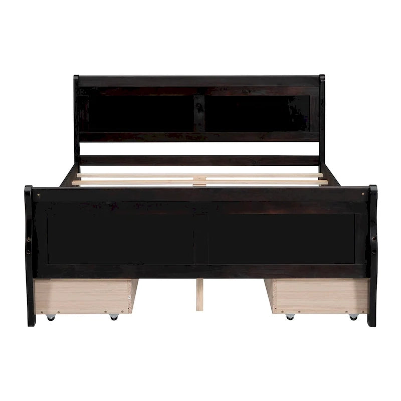 Cama de Plataforma de Madera de Pino Macizo con 4 Cajones y Diseño