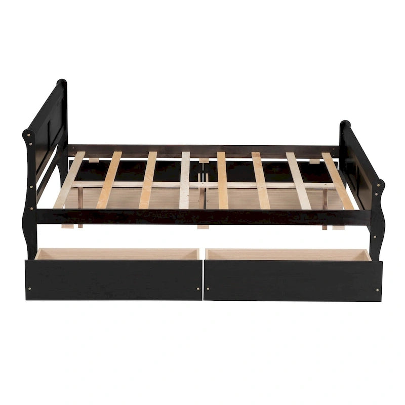 Cama de Plataforma de Madera de Pino Macizo con 4 Cajones y Diseño
