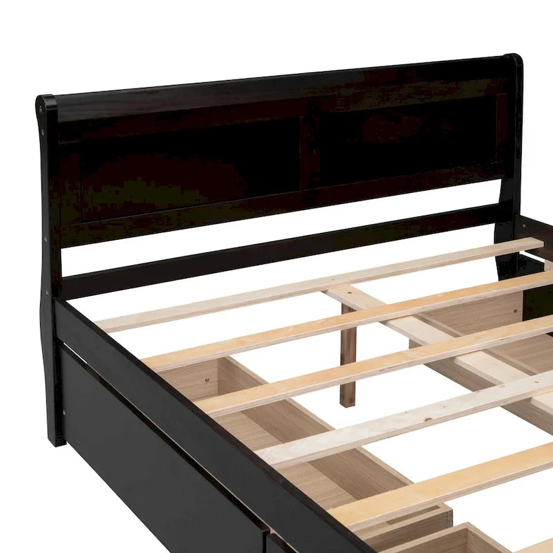Cama de Plataforma de Madera de Pino Macizo con 4 Cajones y Diseño