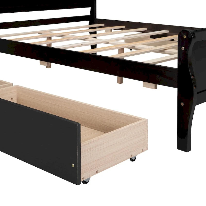 Cama de Plataforma de Madera de Pino Macizo con 4 Cajones y Diseño