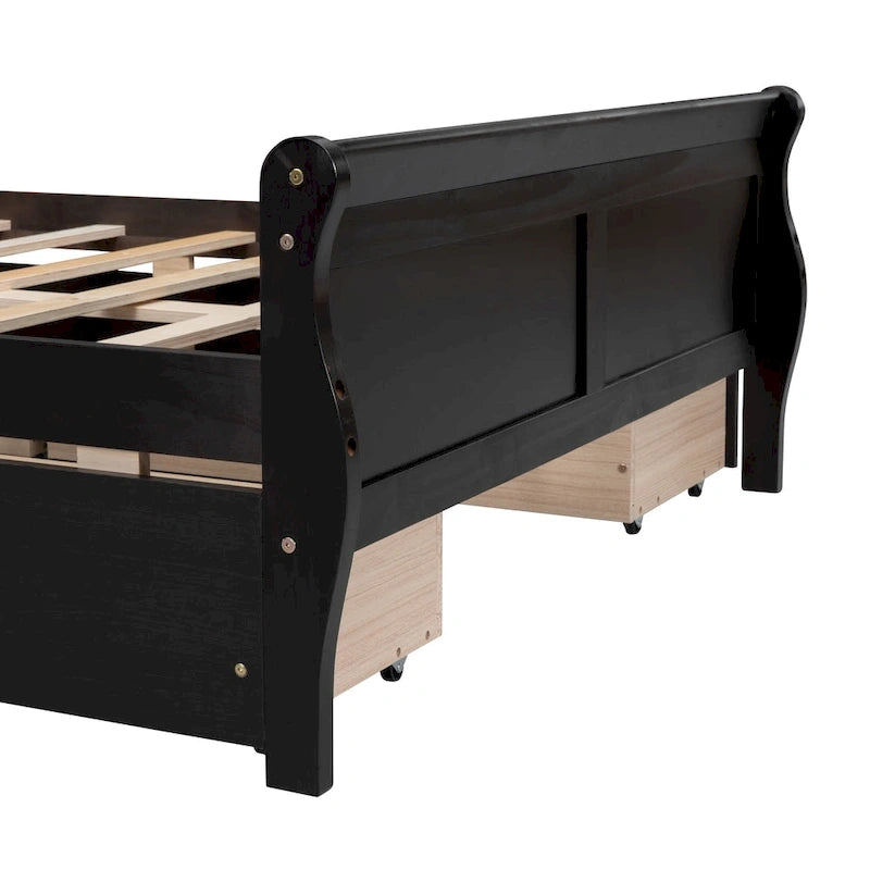 Cama de Plataforma de Madera de Pino Macizo con 4 Cajones y Diseño