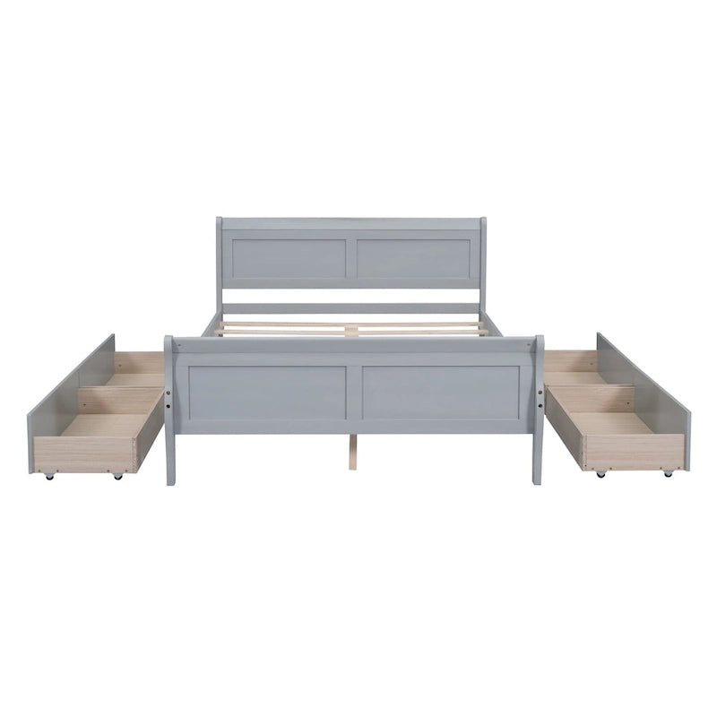 Cama de Plataforma de Madera de Pino Macizo con 4 Cajones y Diseño