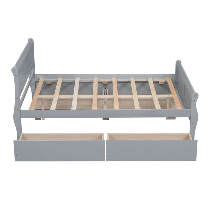 Cama de Plataforma de Madera de Pino Macizo con 4 Cajones y Diseño