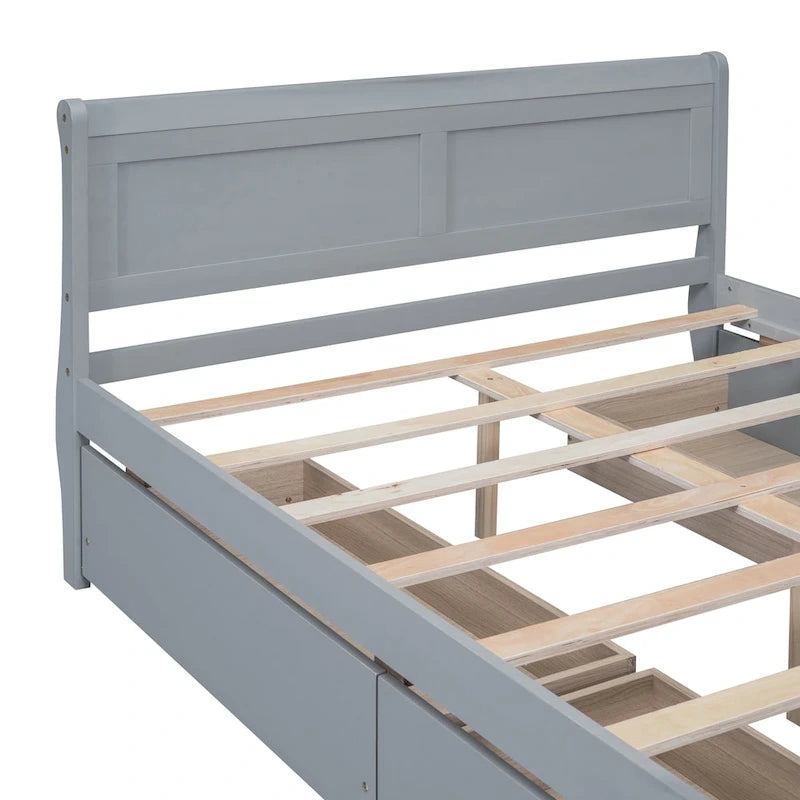 Cama de Plataforma de Madera de Pino Macizo con 4 Cajones y Diseño