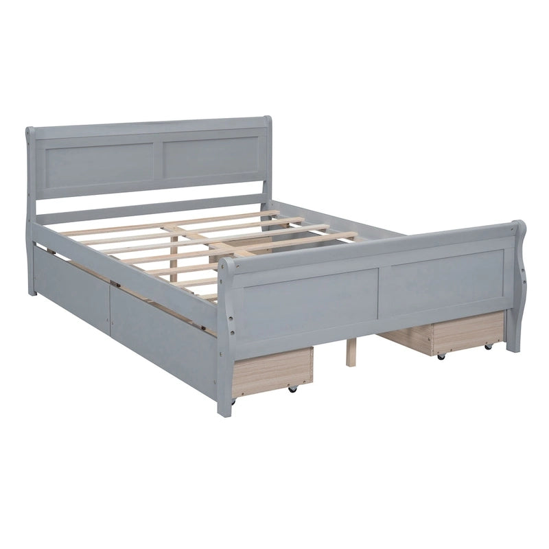 Cama de Plataforma de Madera de Pino Macizo con 4 Cajones y Diseño