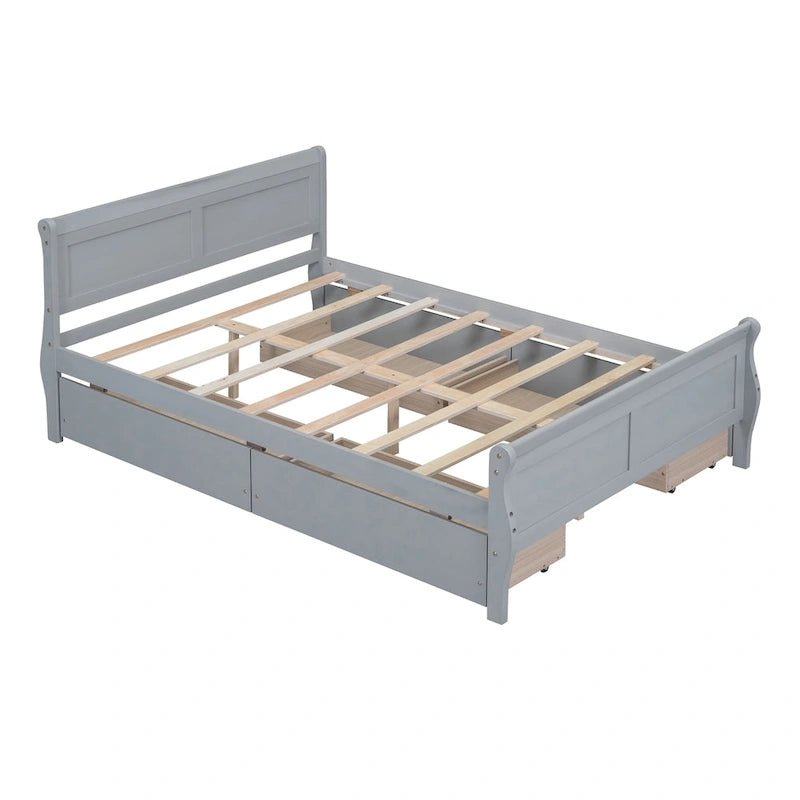 Cama de Plataforma de Madera de Pino Macizo con 4 Cajones y Diseño