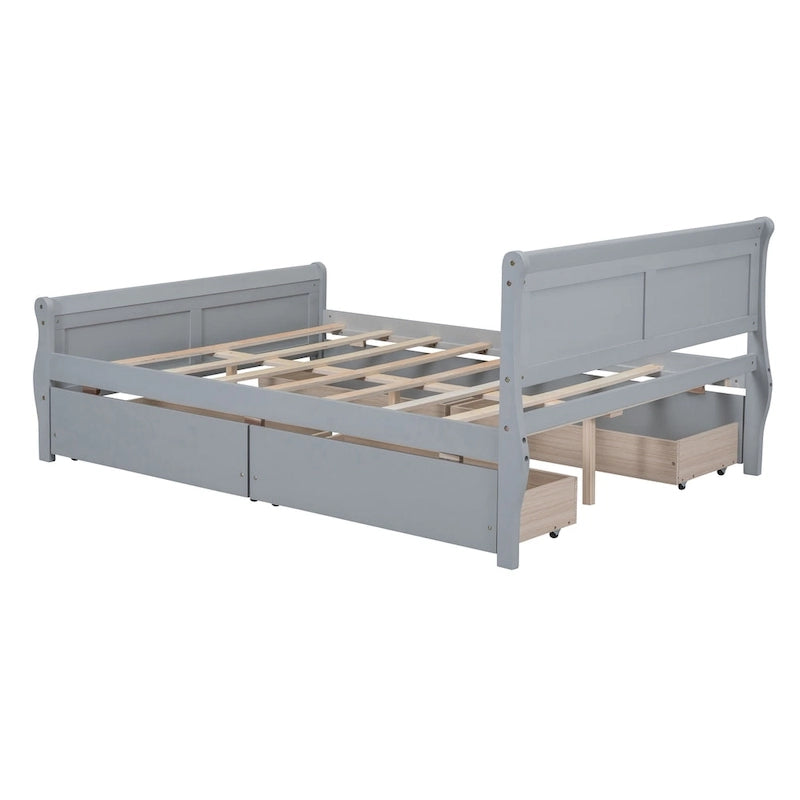 Cama de Plataforma de Madera de Pino Macizo con 4 Cajones y Diseño