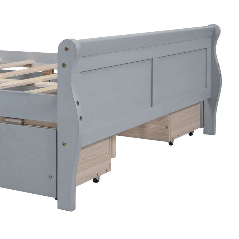 Cama de Plataforma de Madera de Pino Macizo con 4 Cajones y Diseño