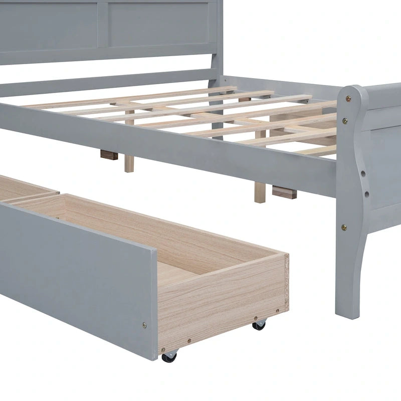 Cama de Plataforma de Madera de Pino Macizo con 4 Cajones y Diseño