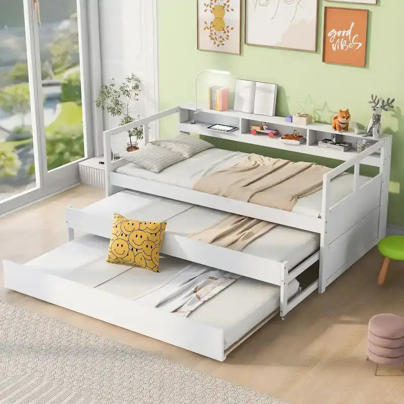 Cama de día Twin XL con nido, estantes y USB