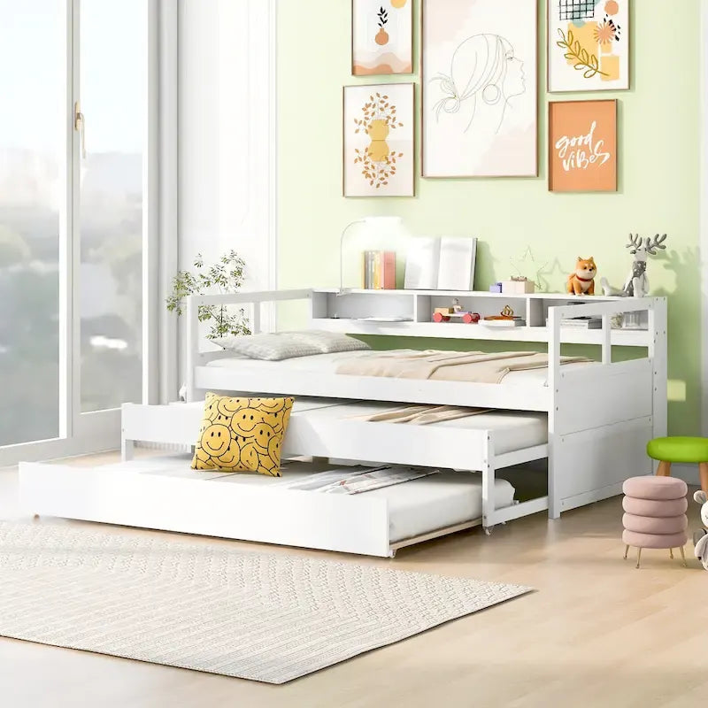 Cama de día Twin XL con nido, estantes y USB
