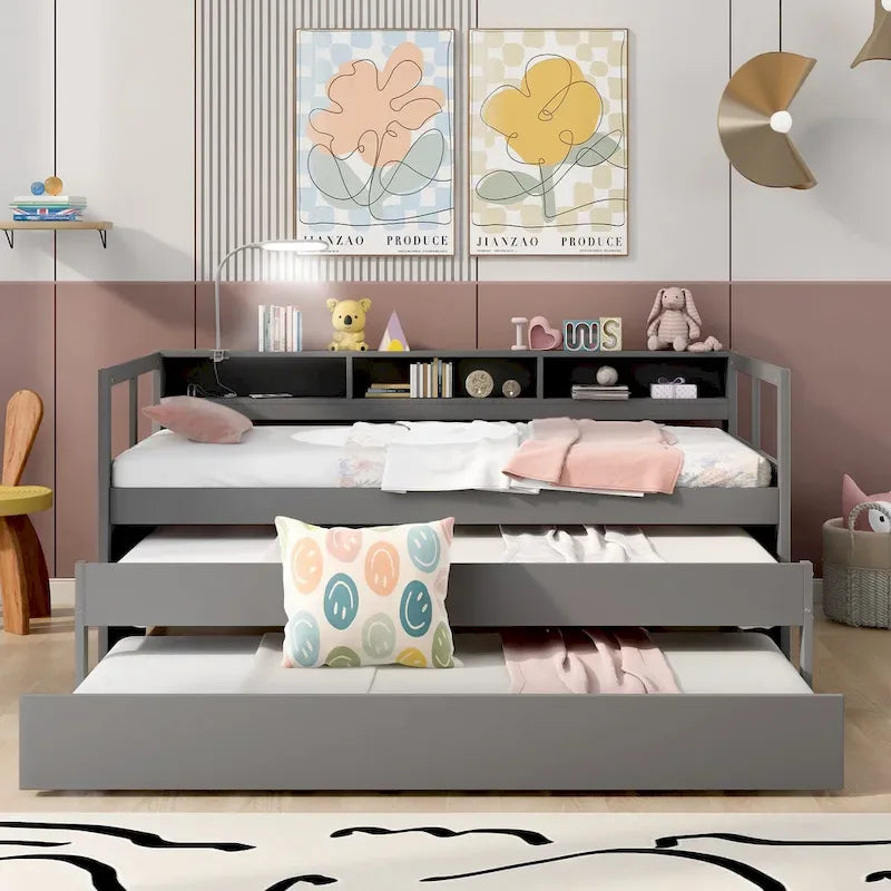 Cama de día Twin XL con nido, estantes y USB