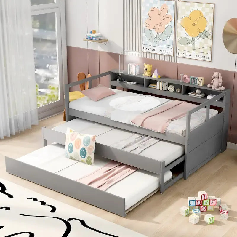 Cama de día Twin XL con nido, estantes y USB