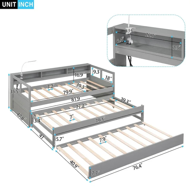 Cama de día Twin XL con nido, estantes y USB