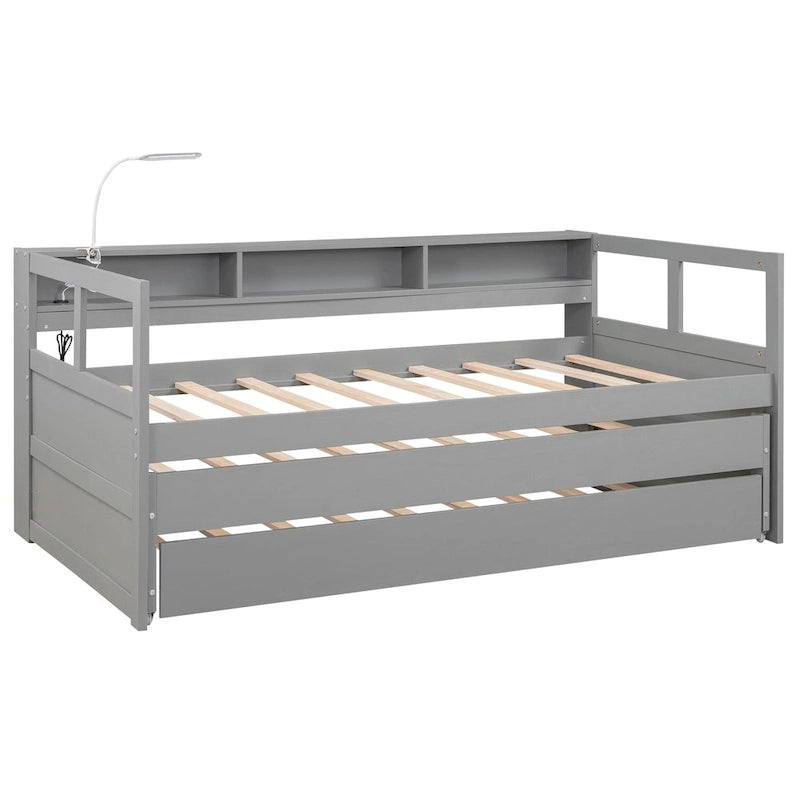 Cama de día Twin XL con nido, estantes y USB