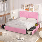 Base de cama tapizada con cabecera y 4 cajones de almacenamiento