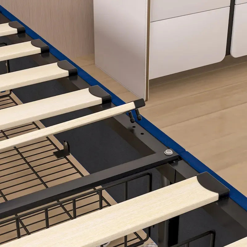 Base de cama tapizada con cabecera y 4 cajones de almacenamiento