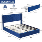 Base de cama tapizada con cabecera y 4 cajones de almacenamiento