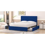 Base de cama tapizada con cabecera y 4 cajones de almacenamiento