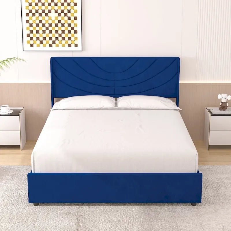 Base de cama tapizada con cabecera y 4 cajones de almacenamiento