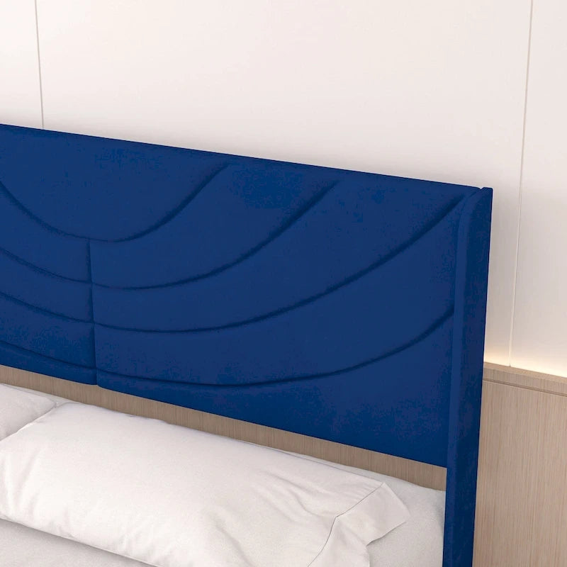 Base de cama tapizada con cabecera y 4 cajones de almacenamiento