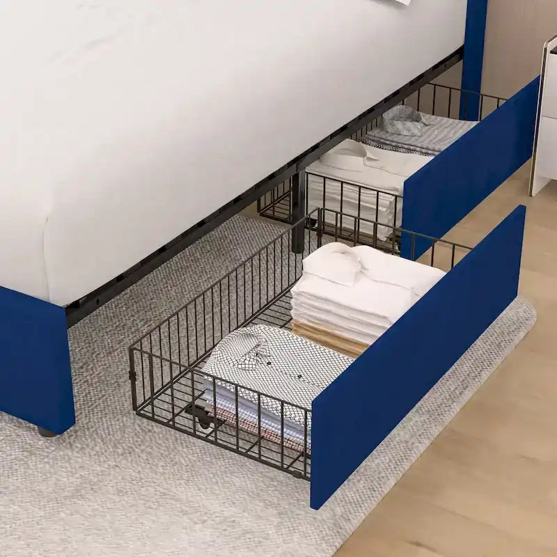 Base de cama tapizada con cabecera y 4 cajones de almacenamiento