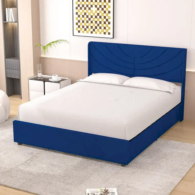 Base de cama tapizada con cabecera y 4 cajones de almacenamiento
