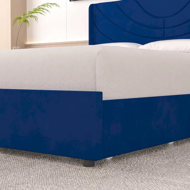 Base de cama tapizada con cabecera y 4 cajones de almacenamiento