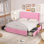 Base de cama tapizada con cabecera y 4 cajones de almacenamiento
