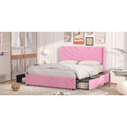 Base de cama tapizada con cabecera y 4 cajones de almacenamiento
