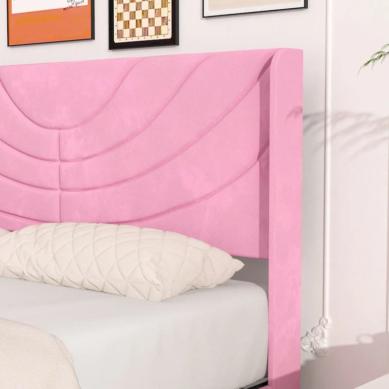 Base de cama tapizada con cabecera y 4 cajones de almacenamiento
