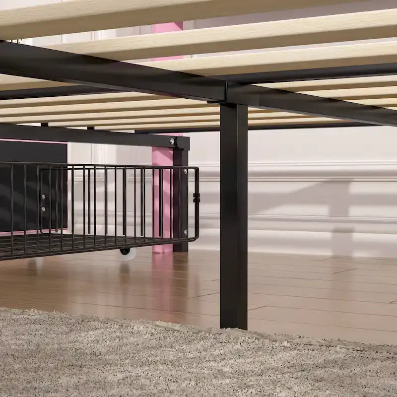 Base de cama tapizada con cabecera y 4 cajones de almacenamiento