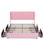 Base de cama tapizada con cabecera y 4 cajones de almacenamiento