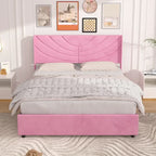 Base de cama tapizada con cabecera y 4 cajones de almacenamiento