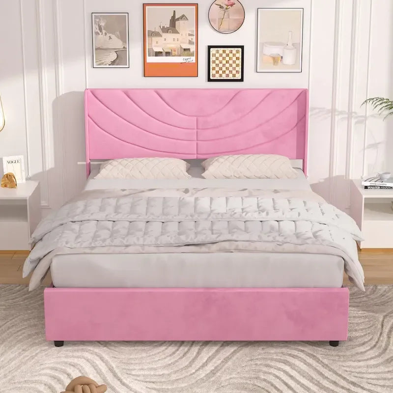 Base de cama tapizada con cabecera y 4 cajones de almacenamiento